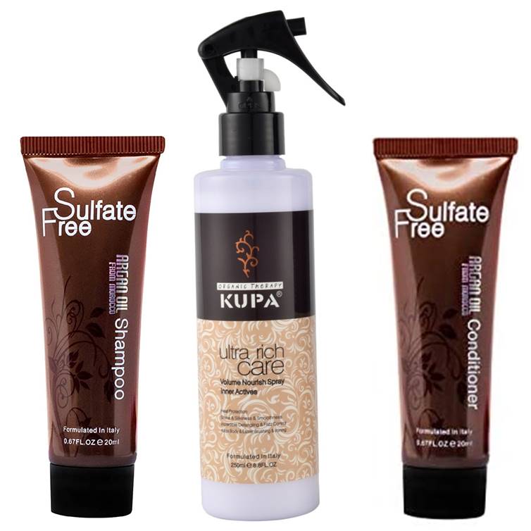 Argan Oil Ultra Rich Volume Nourish Spray 250ml & Sulfate Free Shampoo Conditioner 20ml