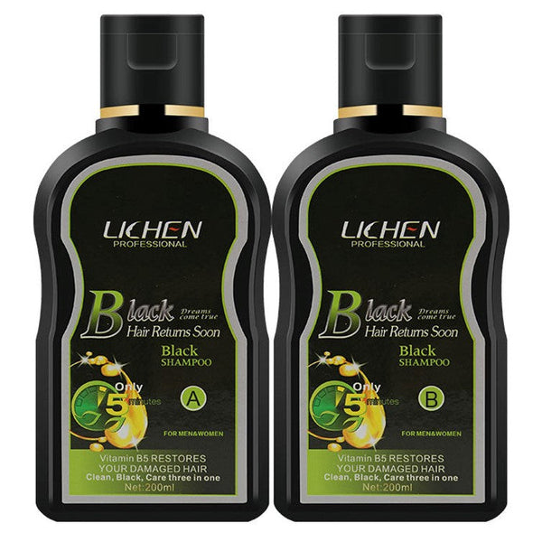 Lichen Black Hair Color Shampoo 200ml x 2 = 400ml (Pack of 2) Large