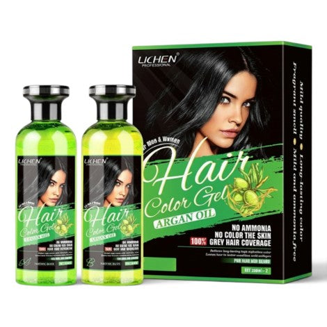 Lichen Hair Color Gel with Argan Oil Natural Black 258 x 2 = 516ml (Pack of 2)