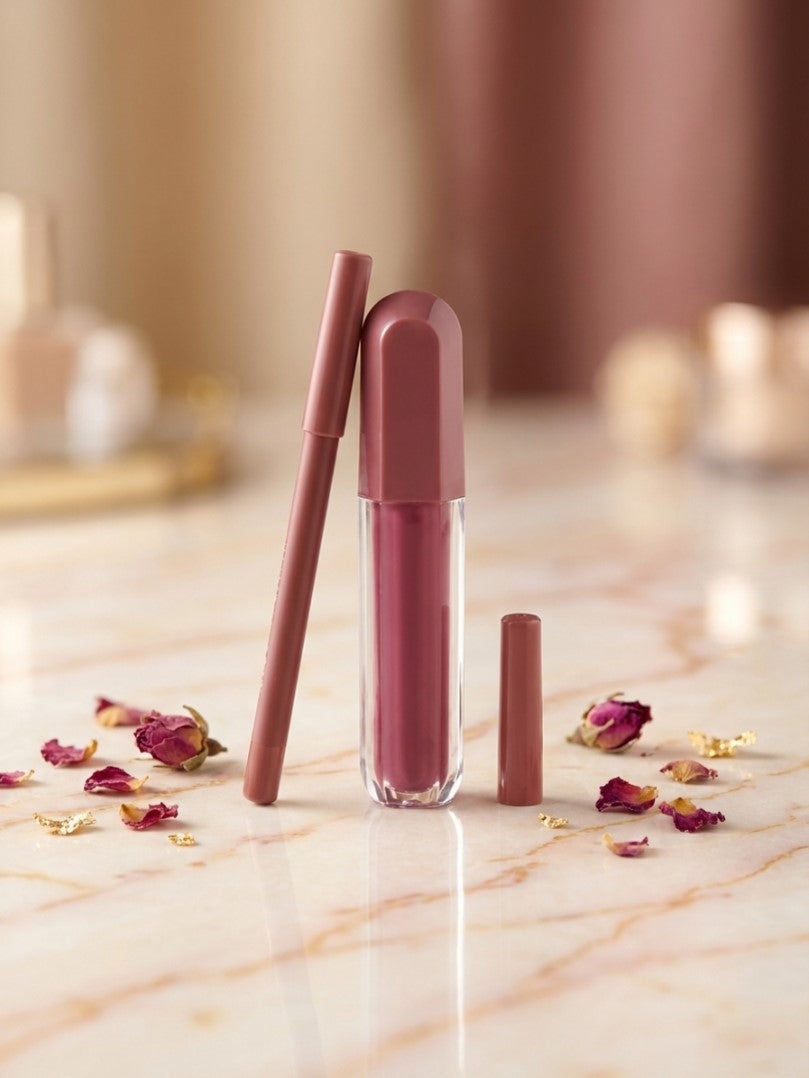 Matte Lip Gloss Liquid Lipstick with Lip Pencil 2 IN 1