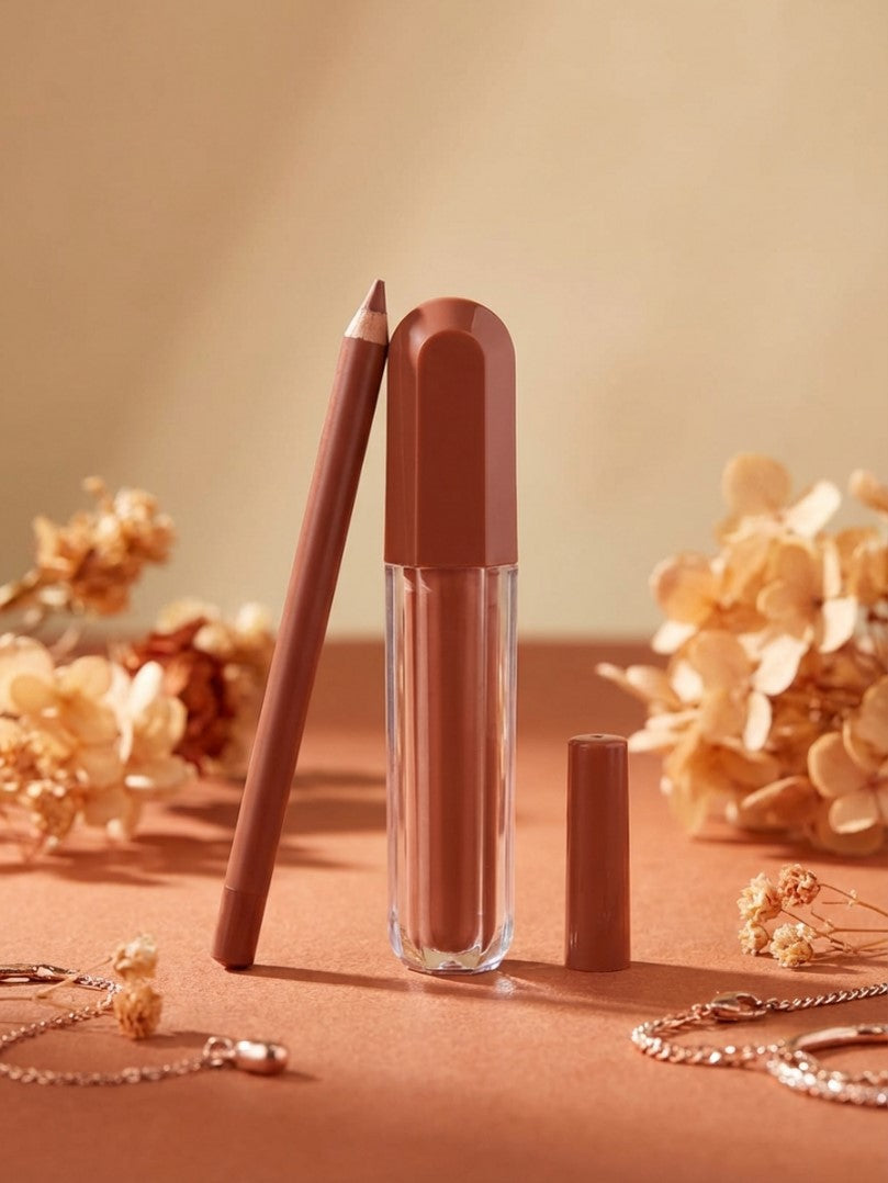 Matte Lip Gloss Liquid Lipstick with Lip Pencil 2 IN 1