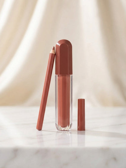 Matte Lip Gloss Liquid Lipstick with Lip Pencil 2 IN 1