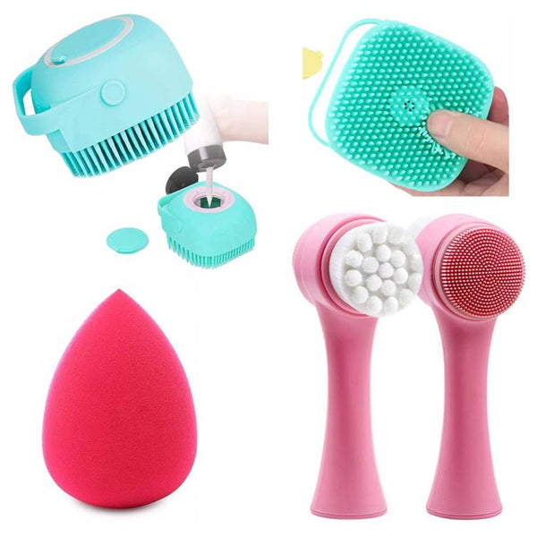 Silicone Brushes for Face and Body with Blending Puff (Pack of 3)